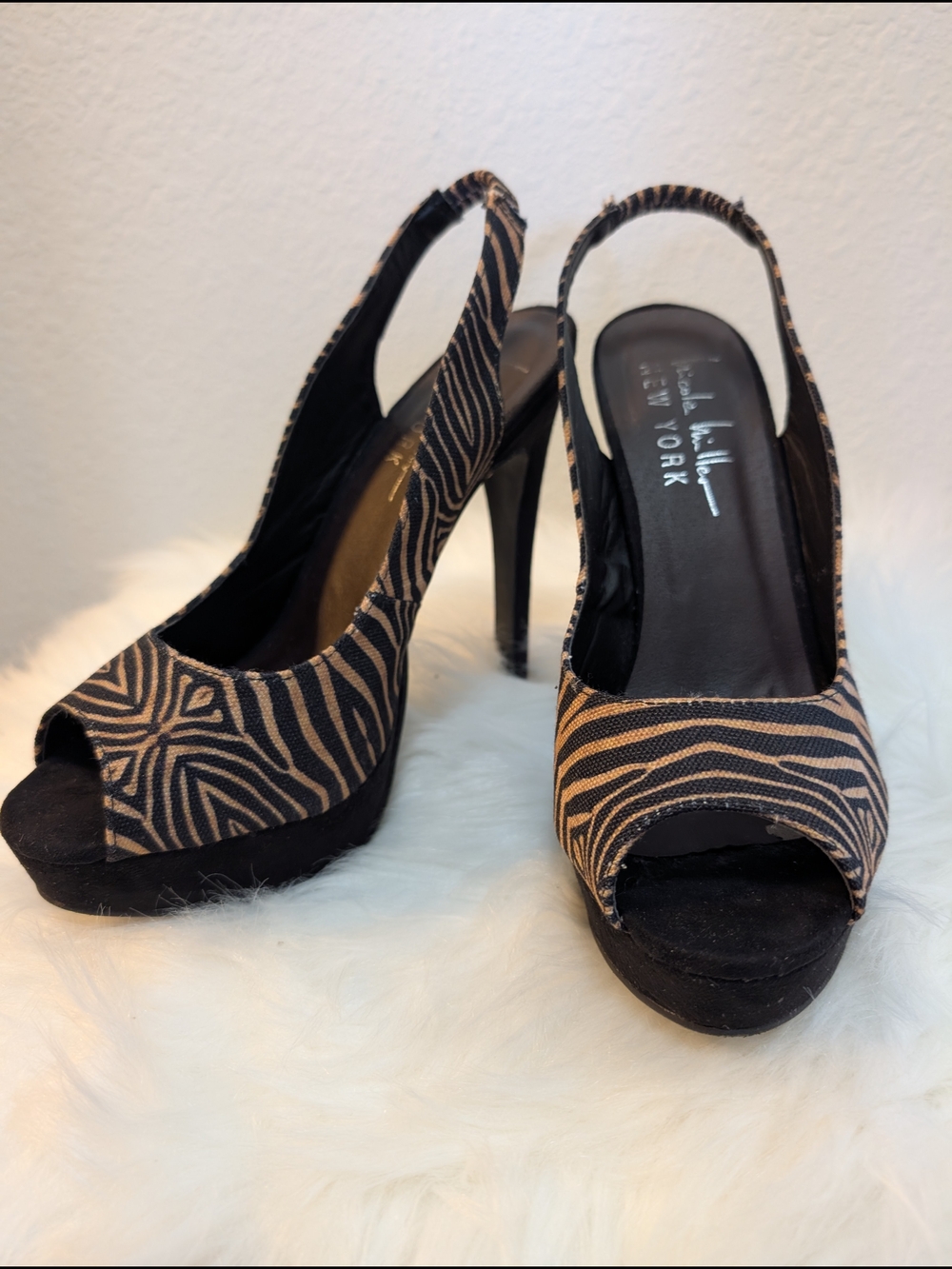 Black and Tan Peep-Toe Slingback Heels